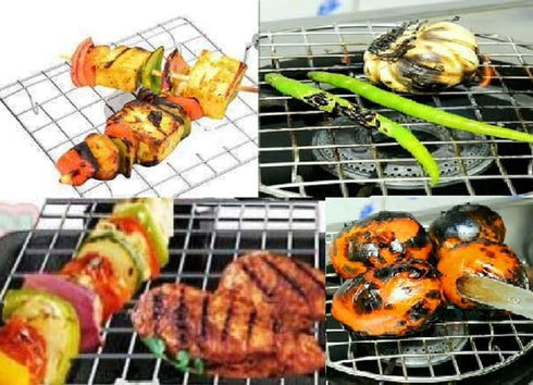 Steel Roasting Roti Jali Wooden Handle with Tong and Pincer Set Roaster,Cooking Rack,Papad Grill,Chapati Grill,Roaster,Food Tong (Round Jali with ...