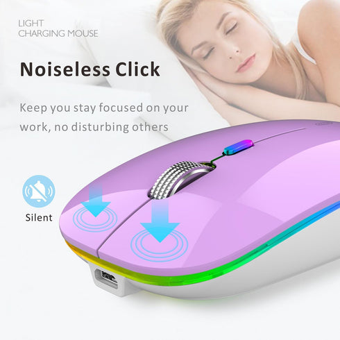Uiosmuph LED Wireless Mouse, G12 Slim Rechargeable Wireless Silent Mouse, 2.4G Portable Optical Computer Mice with USB Receiver and Type C Adapter...