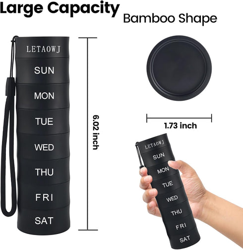 Weekly Travel Stackable Pill Organizer, Large Capacity Metal Pill Case 7-Day Compartment Medicine Box Waterproof Pill Container Vitamin Aluminum S...