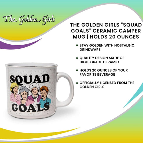 Silver Buffalo Golden Girls Squad Goals Group Ceramic Camper Mug, 20 Ounces, 20oz Squad Goals, 1 Count (Pack of 1)...
