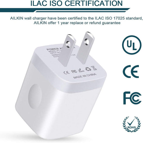 USB Charger Cube, Wall Charger Plug, AILKIN 1A 1-Port USB Power Adapter Charging Station Box for Apple iPhone AC Cargardor Wall Outlet Multi 5 Pac...
