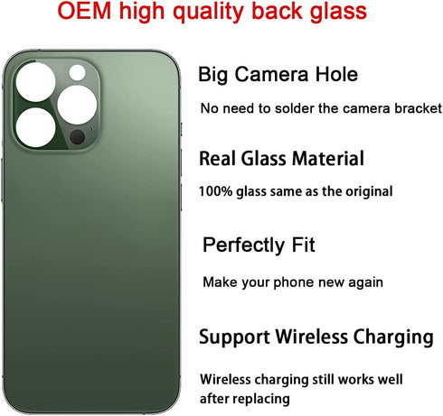 Rear Back Glass Replacement for iphone 13 pro 6.1 inch All Carriers with Professional Repair Tool Kits (Alpine Green)...