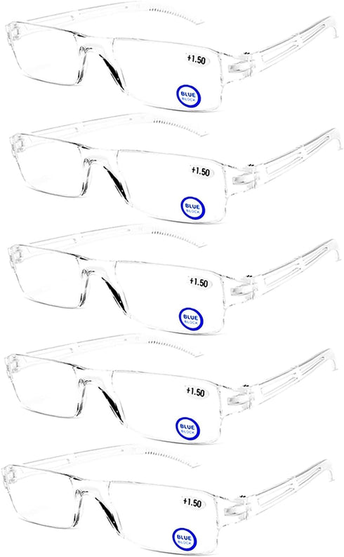 AQWANO Blue Light Blocking Computer Reading Glasses 5 Pack Clear Frame Rimless Readers Anti Glare Filter Lightweight for Women Men, 2.5...