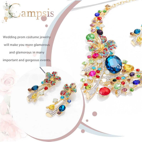 Campsis Women's Jewelry Set Flower Statement Necklace and Earring Set Bridal Jewelry Set for Wedding...
