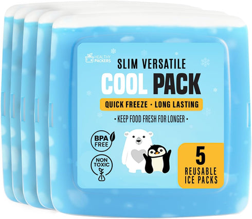 Healthy Packers Ice Pack for Lunch Box - 5 Ice Packs - Original Slim & Long-Lasting Freezer Packs for your Lunch or Cooler Bag...