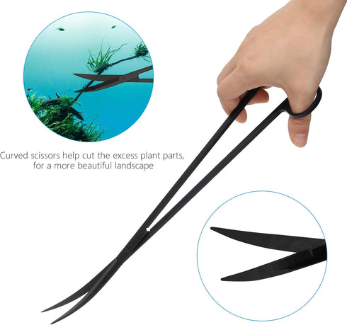 Aquarium Aquascape Tools Kit 15in, 4 in 1 Anti-Rust Aquatic Plant Aquascaping Tool Stainless Steel Silver Tweezers Scissor Spatula for Aquarium Ta...