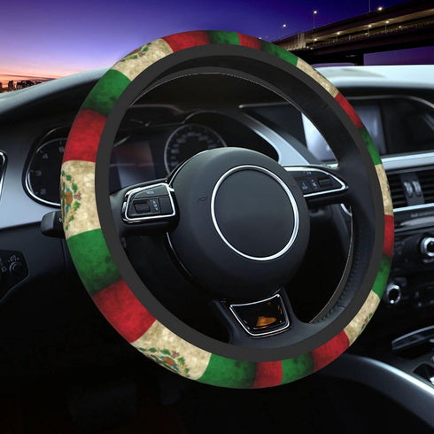 Retro Mexico Flag Steering Wheel Covers,Soft Steering Wheel Protector For Women & Men,Universal 15 Inch Auto Car, One Size...