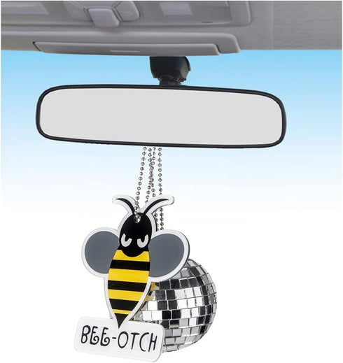 Fashion Bumblebee Car Pendant Decor,Car Swinging Ornament,Car Pendant Interior Rearview Mirrors Charms Hanging Ornament (Bumblebee+mirror ball), Y...