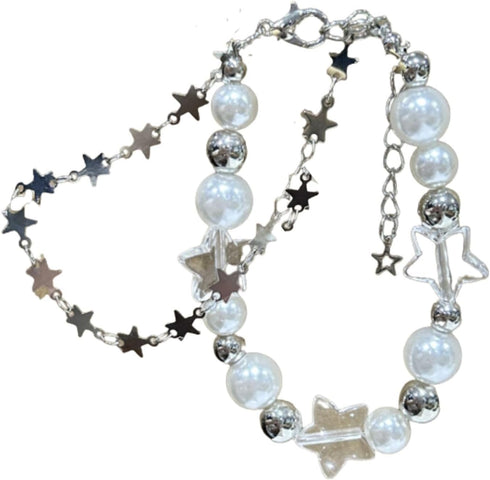Y2K Star Pearl Beaded Bracelet Adjustable Natural Stone Bracelet Star Chain Bracelet Gothic Link Dainty Bracelet for Women Jewelry Gifts...