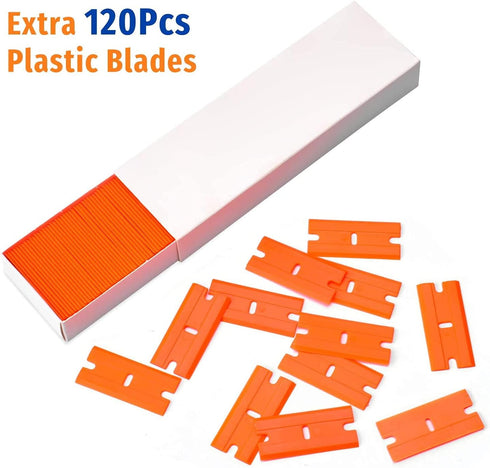 Plastic Razor Blade Scraper, Scraper Tool with 20 PCS Plastic Razor Blades for Removing Labels Adhesive Decals Sticker from Windows Glass (Black)...