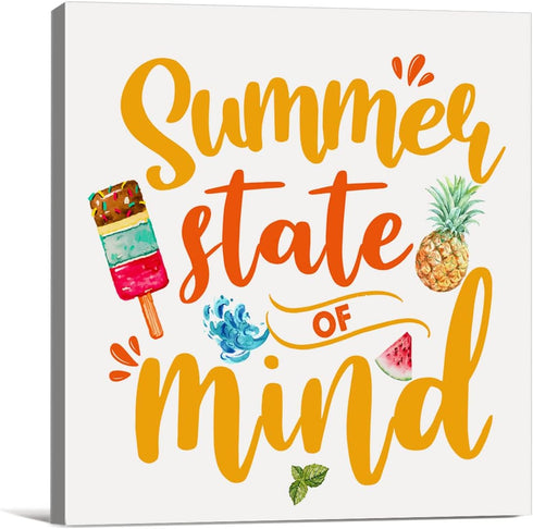 Summer Holiday Canvas Wall Art Framed Print 8x8 Inch Summer State of Mind Poster Painting Desk Sign Home Beach House Decor...