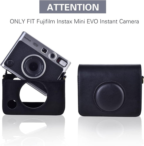 Rieibi Mini EVO Case - Retro PU Leather Protective Case for Fujifilm Instax Mini EVO Instant Camera - Removable Case with Adjustable Shoulder Stra...