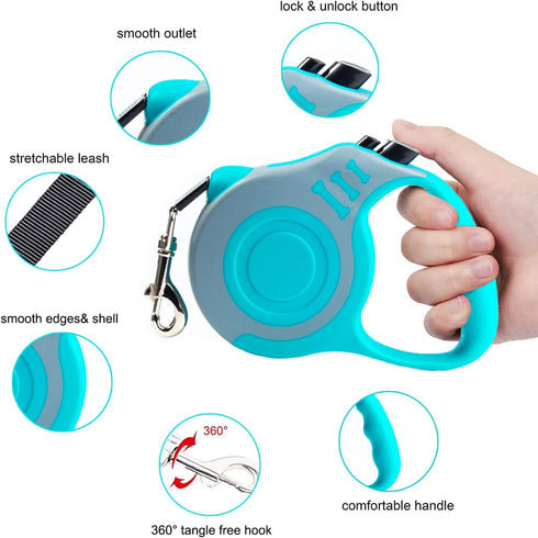 Retractable Dog Leash Lightweight 10/16FT Leash with Non-Slip Handle, for Small Medium Dogs (Gray Blue, 16FT)...