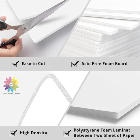 Mat Board Center, Pack of 25 Foam Core Backing Boards 1/8" (5x7, White)...