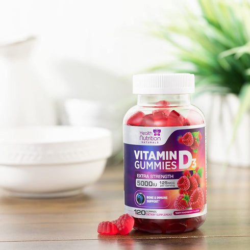 Vitamin D3 Gummies Extra Strength 5000 IU (125 mcg) - Bone, Teeth, Muscle & Immune Support Vitamin D Gummy Dietary Supplement, Nature's Berry Vita...