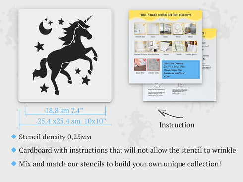 Unicorn Stencil 10 ? 10 inch - Reusable Stencils for Painting and Crafts Unicorn Stencil for Painting on Wood, Canvas, Paper, Fabric, Walls and Fu...