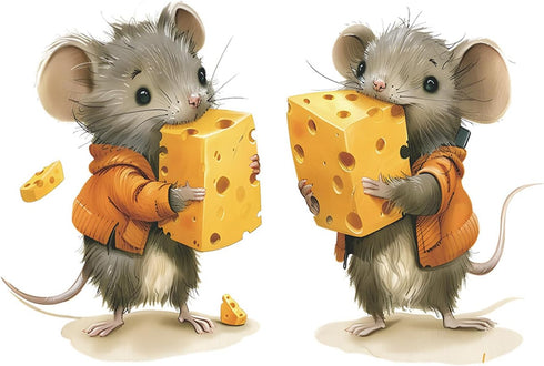 Cute Mouse Wall Decals 2 Mice Eating Cheese Wall Stickers for Child Room Decor 3D Cute Mouse Stickers for Wall Removable Waterproof Peel and Stick...