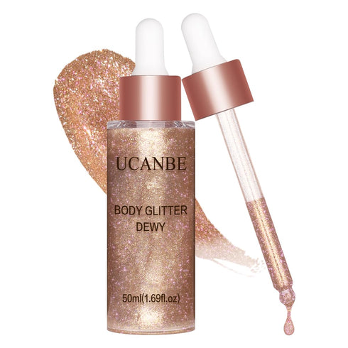 UCANBE Hydrating Body Glitter Dewy Highlighter Makeup Luminizer Drops Body Shimmer Liquid Face Glow Sparkles for Women Gifts (Rose Gold #03)...