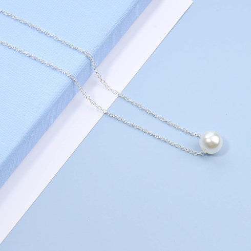 Boho Pearl Pendant Necklace Gold Floating Pearl Choker Necklace Minimalist Chain Bridal Necklace Jewelry for Women and Girls...