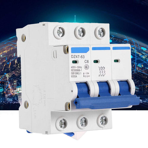3 Pole Miniature Circuit Breaker Safety Breaker DZ47-63 AC 400V 6/10/16/20A(6A)...