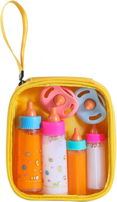 Magic Disappearing Milk and Juice Bottles with Pacifiers for Baby Doll Accessories,6 Pieces Pretend Play Feeding Toy Set, 4 Bottles and 2 Pacifier...