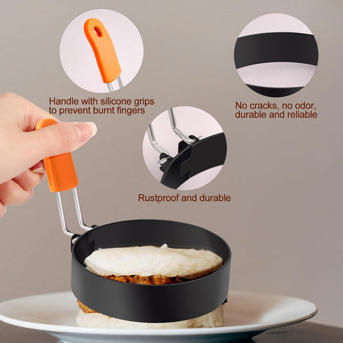 Egg Rings,Stainless Steel Griddle Frying Egg with Silicone Handle,Nonstick Egg Cooking Rings,Omelet Ring,Pancake Ring Round Cooking Rings Molds Fo...