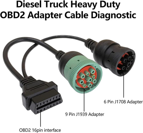 2-in-1 OBD2 Adapter Cable,9 Pin J1939 and 6 Pin J1708 to 16 Pin OBD2 Adapter Split Y Cable for Diesel Truck Heavy Duty Diagnostic...