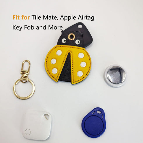 Cute Leather Keychain Case for Apple AirTag, Tile Mate, Galaxy SmartTag, eufy SmartTrack Link and Key Fob, Anti-Scratch (ladybug)...