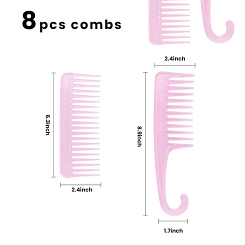 8 Pcs High Transparency Sparkling Comb, Large Tooth Comb, Shower Comb with Hook, No Handle Comb, Large Hair Detangling Comb, Wig Comb, Styling and...