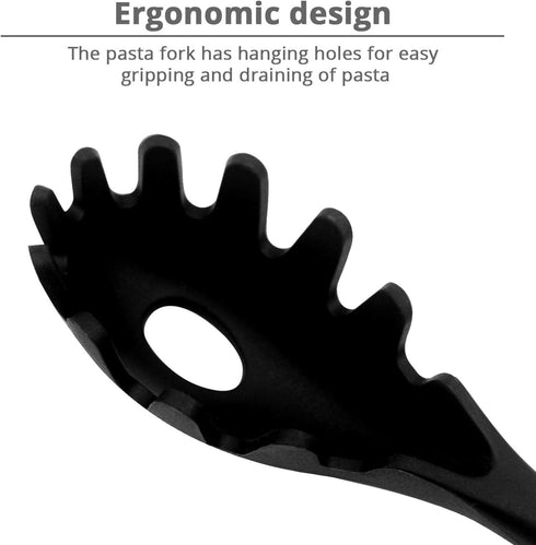 Silicone Pasta Fork (11.2"), KUFUNG High Heat Resistant to 480°F, Food Grade Pasta Spoon, BPA Free, Spaghetti Strainer & Server Spoon (Black, Past...