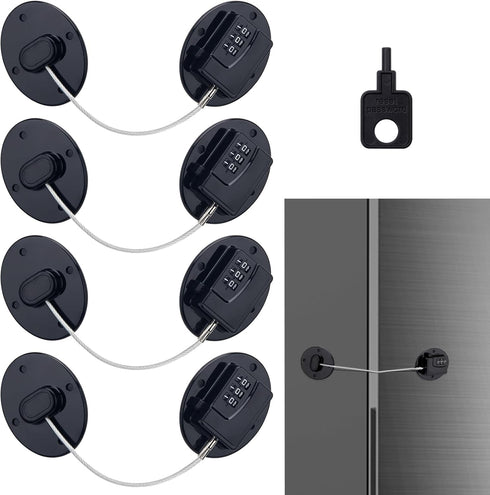4PCS Refrigerator Locks Combination, Drill-free Child Proof Refrigerator Door Lock Fridge Lock Combination with Password, Mini Digital Refrigerato...