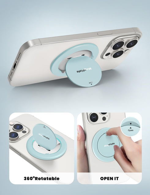 MagPlate Compatible with MagSafe Phone Grip Stand, Removable Magnetic Phone Holder, Finger Grip Kickstand Designed for iPhone 14 13 12 Plus Pro Ma...