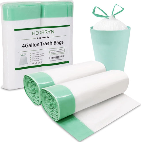 4 Gallon Drawstring Small Trash Bags-0.5 Mil Strong Small Trash Can Liners for Bathroom/Office, Unscented White Garbage Bags, 60 Count...