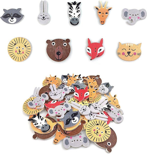 50Pcs Animal Wooden Buttons Cute 2 Holes Mixed Cartoon Wood Button for Sewing Art Craft, DIY Crafts, Scrapbooking, Sewing, Cardmaking...