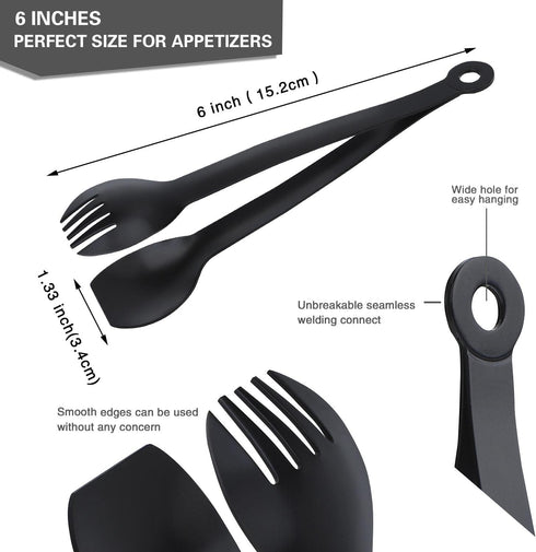 MSY BIGSUNNY Small Serving Tongs - 6 Inches Premium Stainless Steel Appetizer Tongs, Set of 4 (Black, 6")...