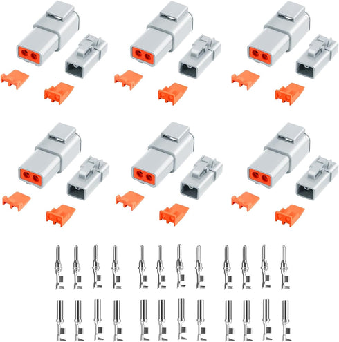 48 PCS Deutsch DTP Connector Kit 2 Pin Automotive Waterproof Connectors 6 sets with Size 12 Stamped Contacts Gauge 14-12 AWG Wire Size,25A...