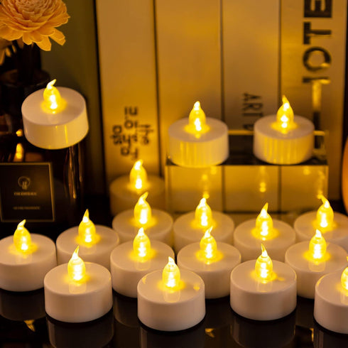 LED Tea Lights Candles- 24PACK Warm Yellow Flameless Candles Realistic and Bright Flickering Long Lasting 200Hours for Holiday Celebration,Party,H...