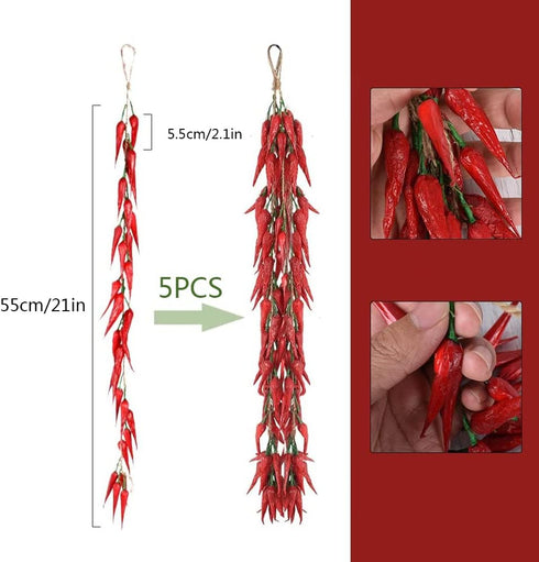5pack Simulation Artificial Lifelike Fake Vegetable Artificial Garlic Red Pepper Fake Vegetables Onion Hanging Rope Home Decor Photography Props...