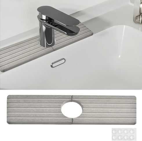 Diatomite Kitchen Faucet Mat, Quick Drying Kitchen Sink Splash Guard Behind Faucet, Grey Water Absorbing Stone Tray for Sink Drying Stone Mat for ...