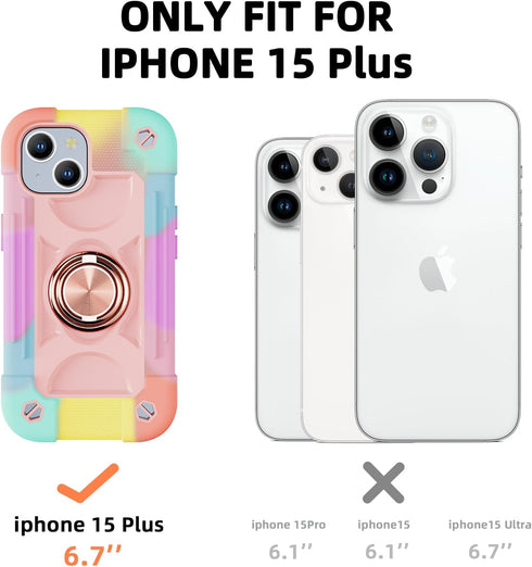 MARKILL Compatible with iPhone 15 Plus Case 6.7 Inch with Rotate Ring Stand, Military Grade Drop Protection Full Body Rugged Heavy Duty Protective...