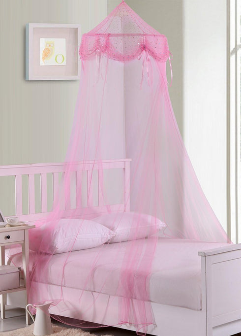 Fantasy Kids But Tons & Bows Collapsible Hoop Sheer Bed Canopy, One Size, Pink...