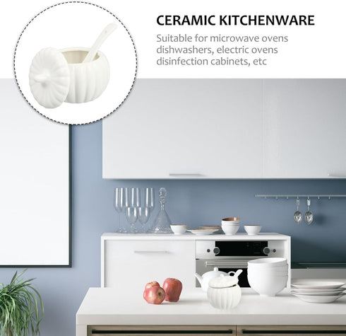 Hemoton White Pumpkin Bowl, Ceramic Soup Bowls With Lid Spoon Dessert Bowls Cereal Bowls Appetizer Side Dish For Soup Snacks Ice Cream Halloween P...