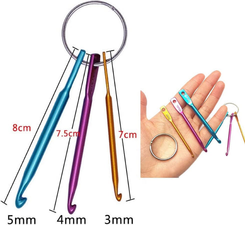 DPWOUM Crochet Hook Keychain Kit Mini Creative Keychains Zinc Alloy Key Chain DIY Crafts Knitting Needle Tools for Travel Outdoor 3/4/5mm Portable...