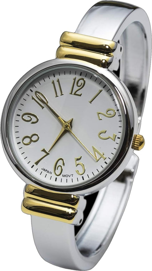 2Tone Metal Band Slim Case Women's Bangle Cuff Watch...