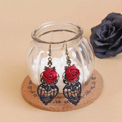 3PCS Choker Lace Necklace with Earring Set Punk Party Gothic Vintage Handmade Victorian Steampunk Retro Gears Lace Vampire for Halloween Easter – ...