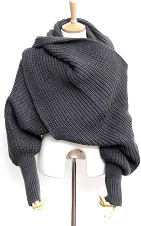 SEWACC Knitted Wrap Scarf Autumn Winter Knitted Scarf with Sleeves Unisex Scarf Cape Shawl for Women Men (Black)...