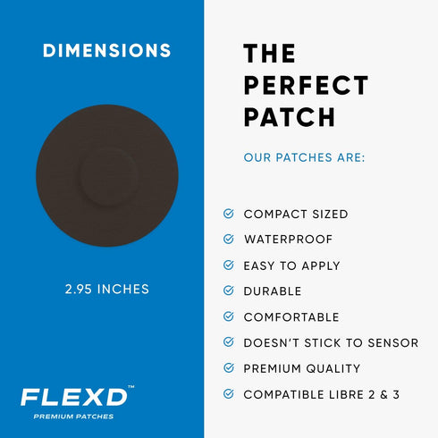 Flexd - Libre 3 Sensor Covers Waterproof, Freestyle Adhesive Patches (Pack of 30) Round, Black...