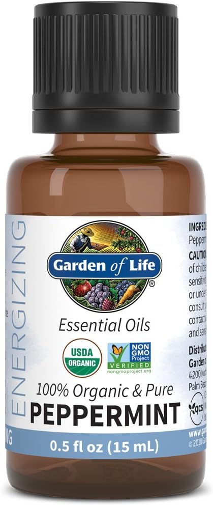 Garden of Life Essential Oil, Peppermint 0.5 fl oz (15 mL), 100% USDA Organic & Pure, Undiluted & Non-GMO - for Diffuser, Aromatherapy, Meditation...