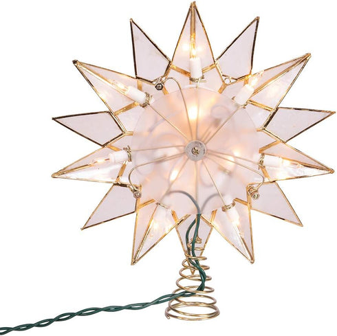 Kurt S. Adler UL3141 9.84" Brass Plated 7-Point Double Tip Capiz Star with Center Gem Tree Topper...