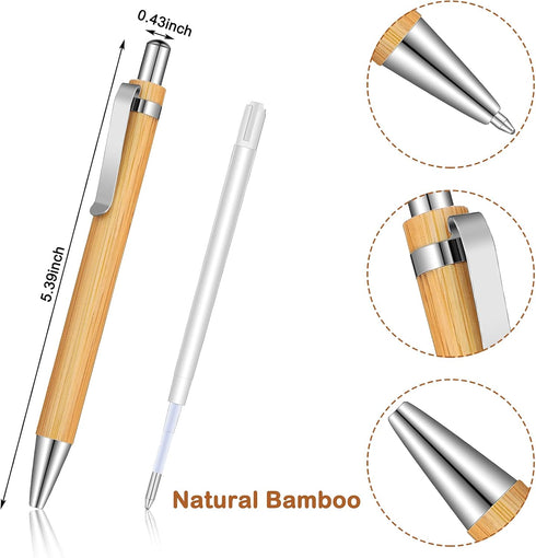 Bamboo Wooden Retractable Ballpoint Pen Black Ink 1 mm Pens Engraved Journaling Pen Refills Products Set Pens for Gifts Writing Office School Supp...